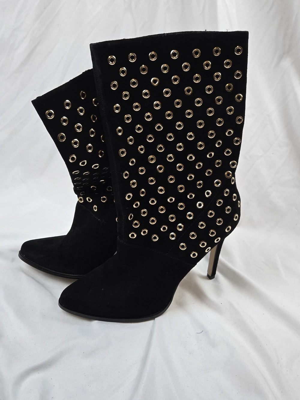 BCBGeneration Black Suede Mid-Calf Grommet Stiletto Boots Women's 7.5